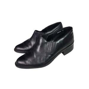 Nicole Oxford Flats Black Leather Cowboy Western Almond Toe Shoe Shooties Size 7